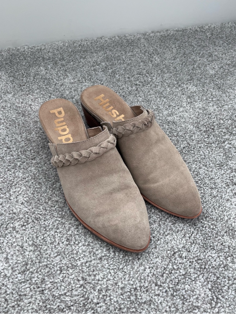 Hush Puppies Taupe Braided Suede Mule